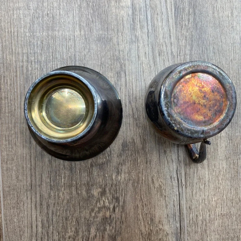 Vintage Silver Plated Creamer and Sugar Set with Rainbow‎ Tarnish Patina